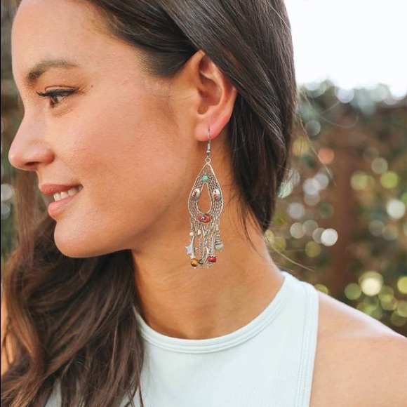Carnelian Stones & Multi-Bead Earrings - Picture 3 of 5